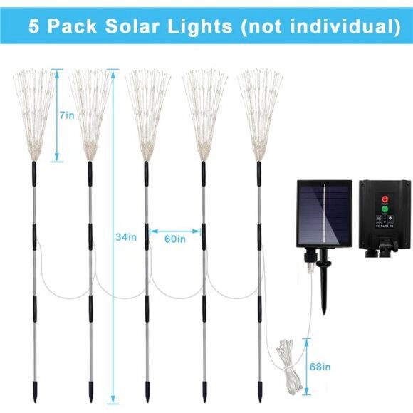 Solar Garden Lights, Firework Light Outdoor 5 Pack 120 LED Solar Waterproof - Picture 6 of 7